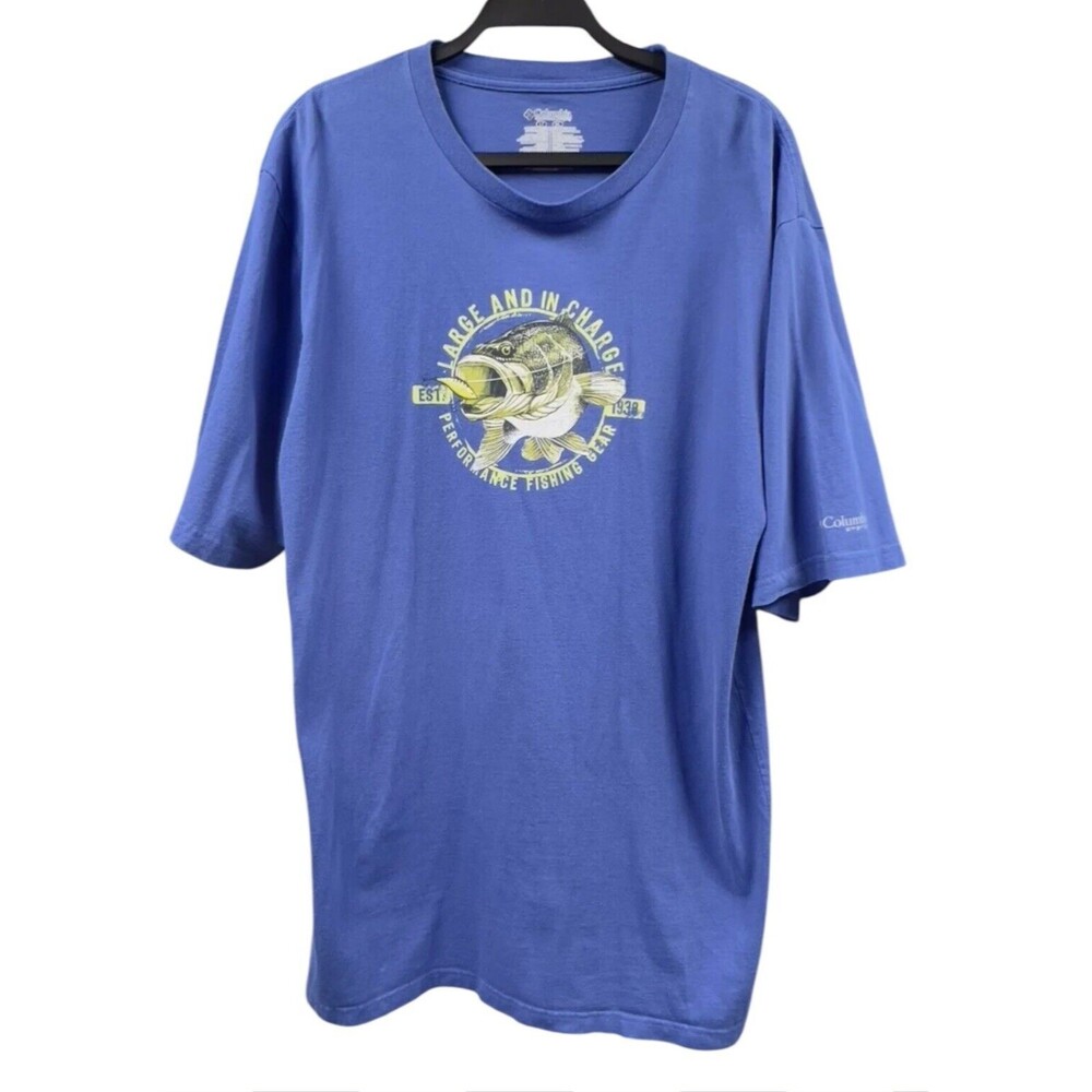COLUMBIA PFG Men Blue LG Tall Graphic Large In Charge Performance Fishing Gear‎